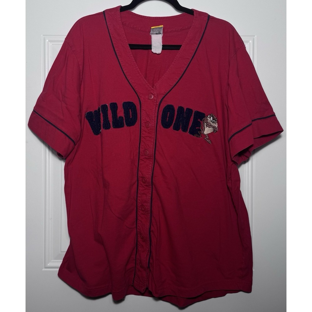 Vtg Authentic Retro Looney Tunes "Wild One" Tazmanian Devil L/XL Baseball Shirt